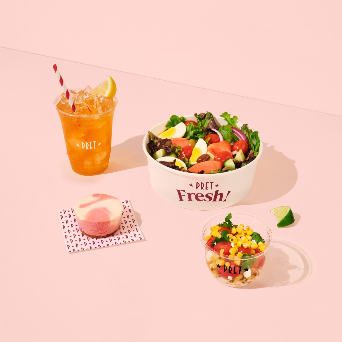 Our summer menu is here &amp; we're in a sunshine state of mind ☀️ Enjoy NEW Lemonades &amp; Iced Teas, Norwegian Salmon recipes, salad shakers, indulgent cheesecakes + more at your local Pret.