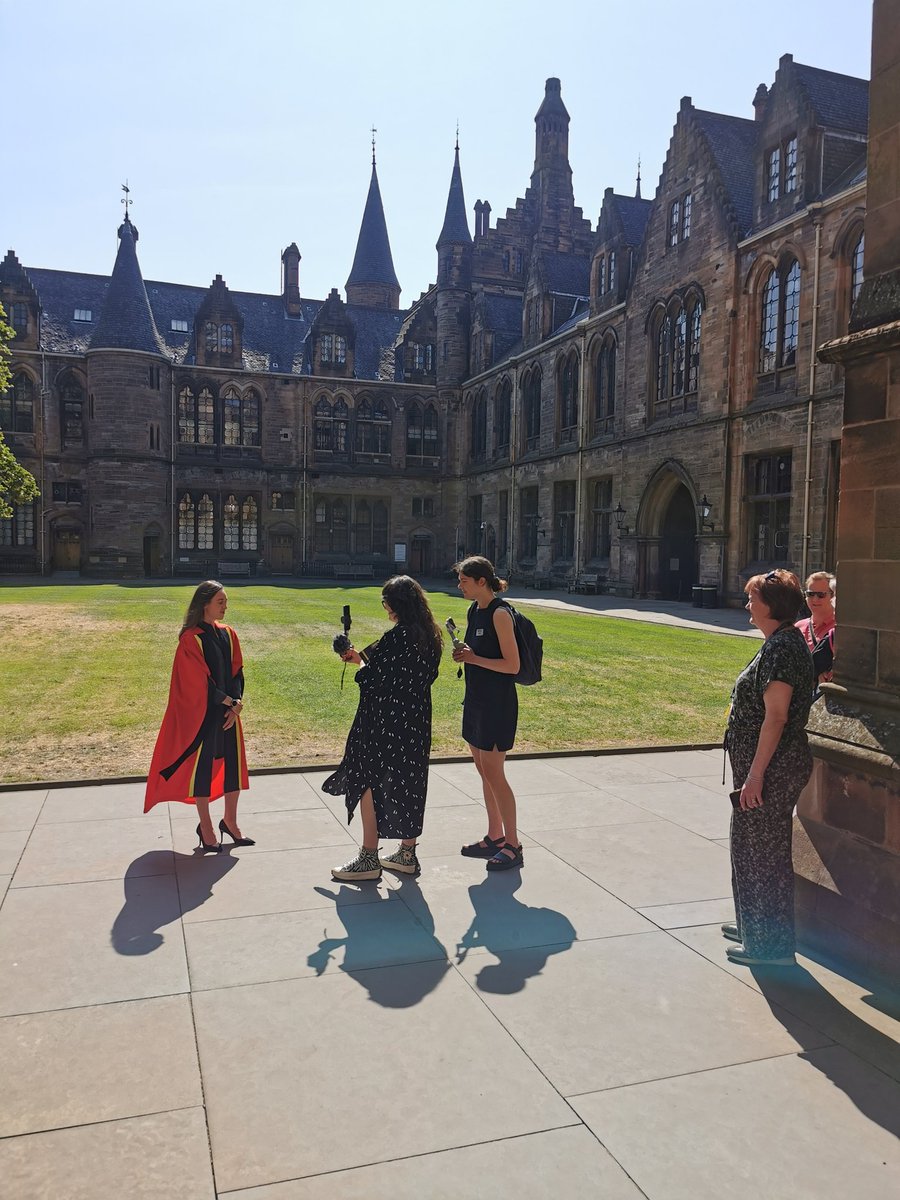 embrooksy8's tweet photo. Behind the scenes at Commemoration Day today @UofGlasgow. Shout out to my comms colleagues for capturing wonderful content of the incredible honorary grads - all so kind to chat to the team. Always such a happy and uplifting day  ❤️ #hesm #TeamUofG #UofGCommDay https://t.co/6Q4tcRMvkt