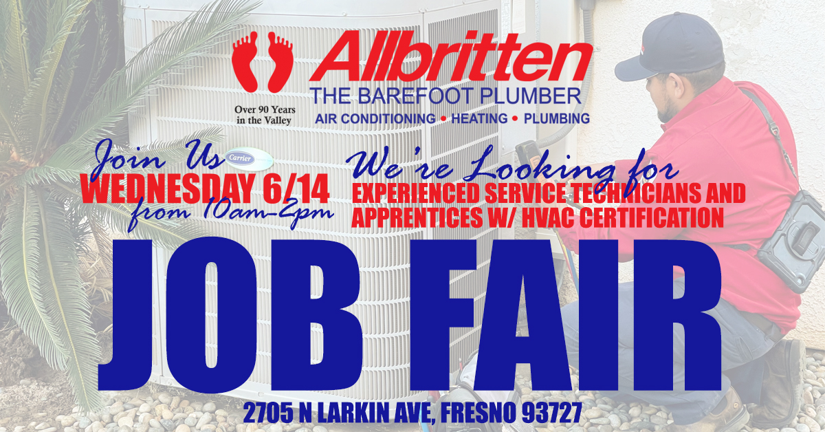 AllbrittenCA's tweet photo. JOB FAIR TODAY 10AM-2PM
Looking for HVAC Service Technicians
2705 N Larkin Ave, Fresno 93727 (Clinton/Clovis) https://t.co/FqFmyEA7kd