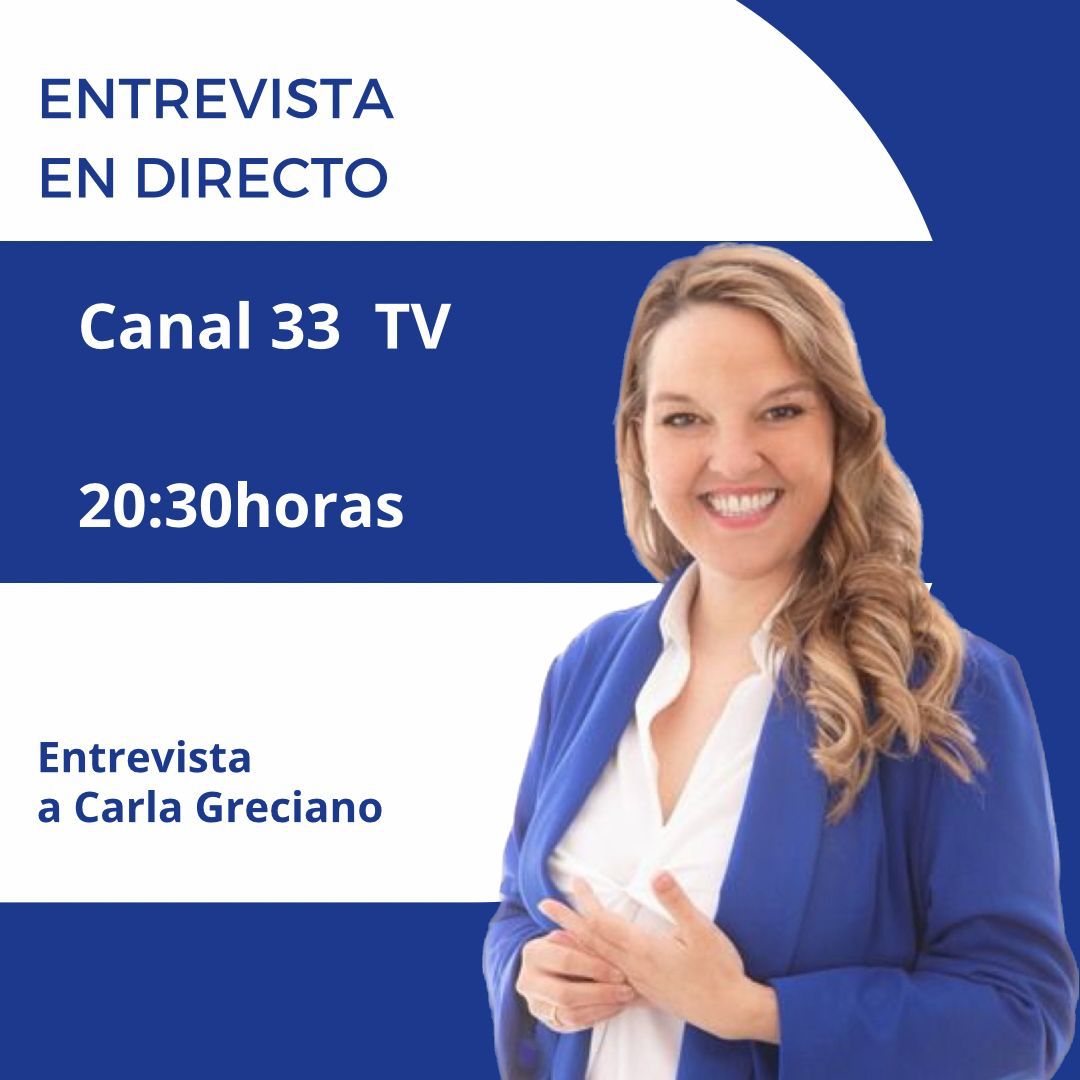📺 Hoy <a href="/CarlaIGreciano/">Carla I. Greciano Barrado</a> será entrevistada en <a href="/CANAL33/">Canal 33 Madrid</a> a las 20:30 horas.
¡No te lo puedes perder! 👇