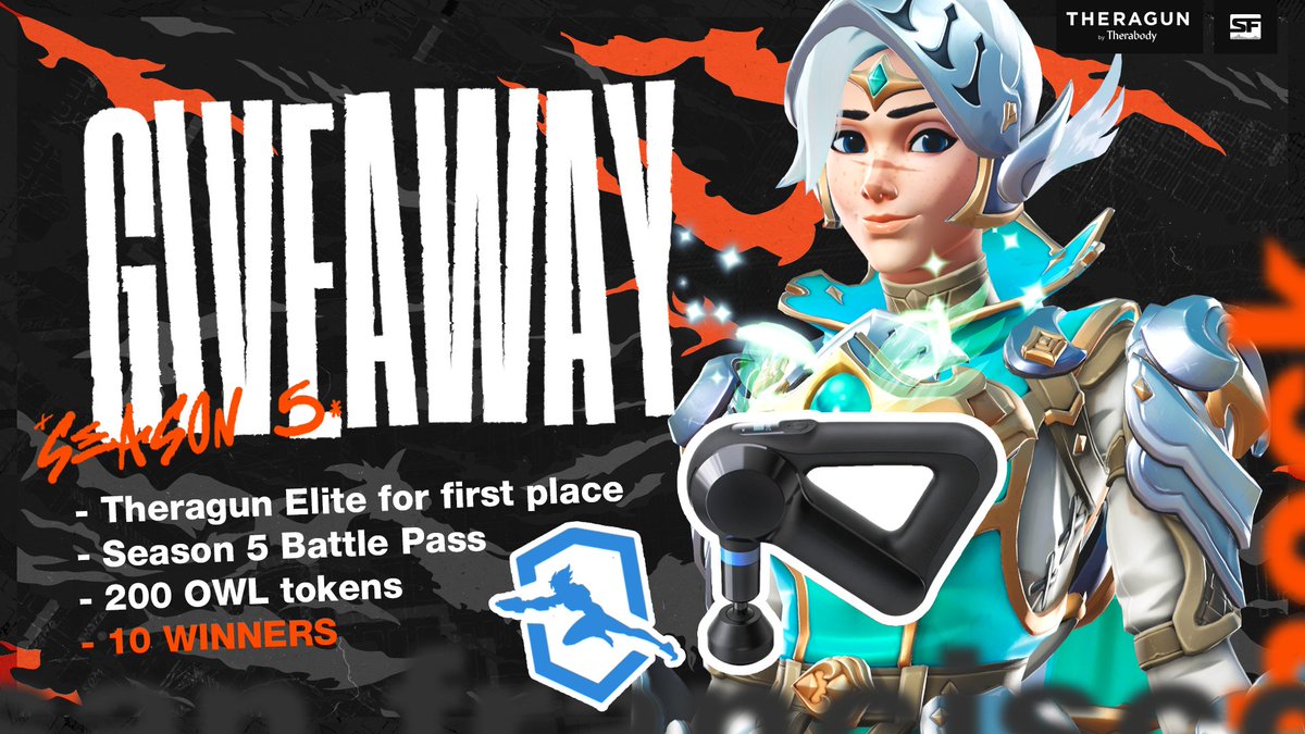 ⚔️ OVERWATCH 2 SEASON 5 GIVEAWAY! ⚔️
 
Thanks to @therabody, we're giving away premium battle pass codes and 200 OWL tokens to 10 lucky people, and one lucky winner gets a Theragun Elite too!
 
To enter:
- Follow @SFShock and @therabody 
- Like and RT!