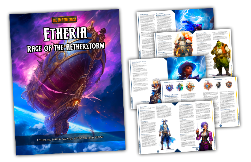 thedmtoolchest's tweet photo. Etheria: 50-page Steampunk Micro-Setting!

Explore a world where arcane tech meets mutated jungles in post-apocalyptic Etheria. Survive amongst remnants of a shattered civilization with new monsters, lineages, magic items &amp; a 1st-4th lvl adventure!

https://t.co/Z8oIts5QpH https://t.co/ZA5FLC0yym