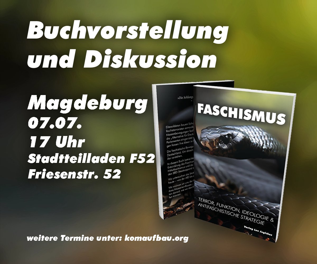 Kommt zur Buchvorstellung und Diskussion in  #Magdeburg 
Weitere Termine unter: komaufbau.org