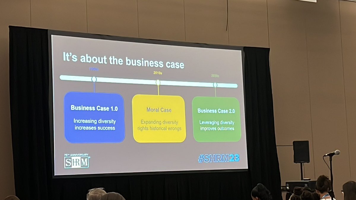 stevelonn's tweet photo. #DEI started with a business case (bodies in the building) now a moral case, needs to become tied to real outcomes (brains in the business) #SHRM23 https://t.co/D4O9DkCwni