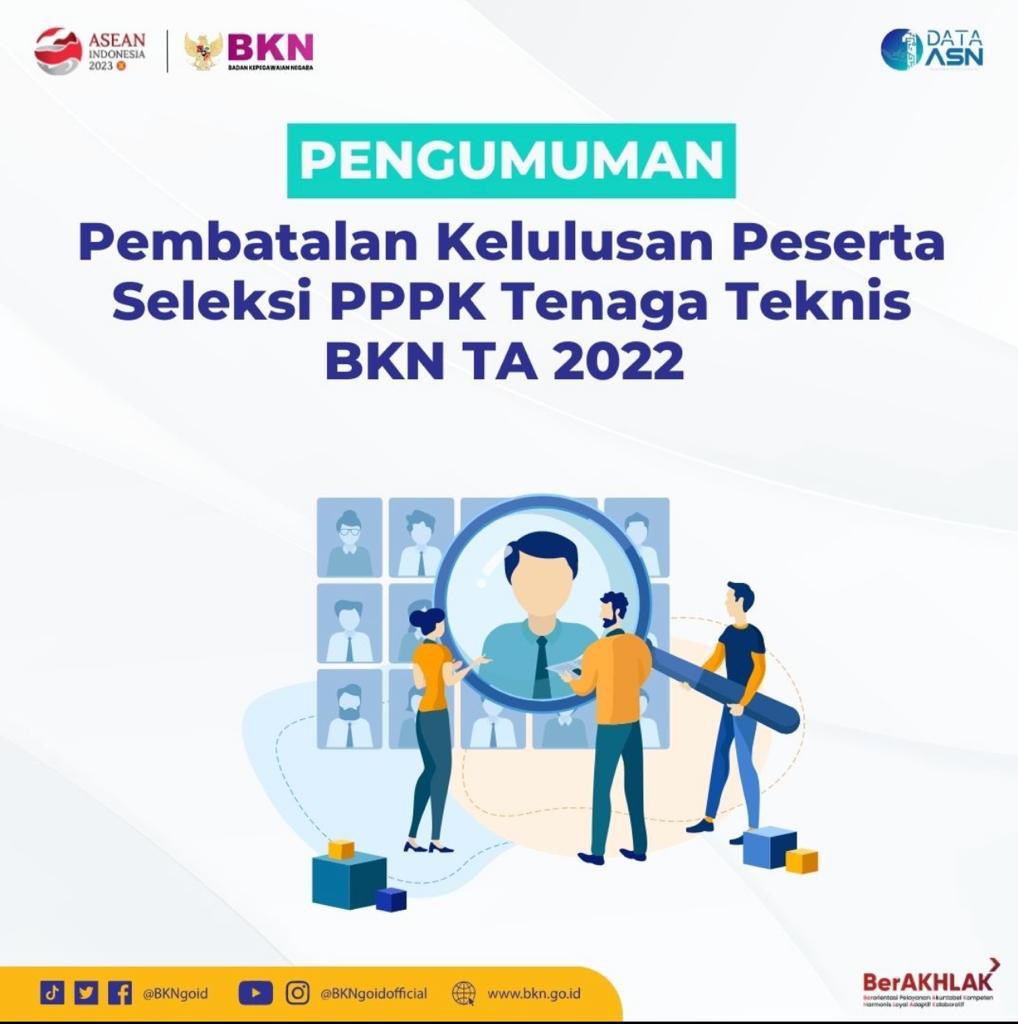 BKNgoid's tweet photo. #SobatBKN, Mimin punya informasi terbaru mengenai pembatalan kelulusan peserta seleksi PPPK Tenaga Teknis BKN TA 2023, informasi selengkapnya https://t.co/fcLFTMOl5k

_nad_

#SatuDataASN
#ASNNetral https://t.co/nMvJ49Eohn