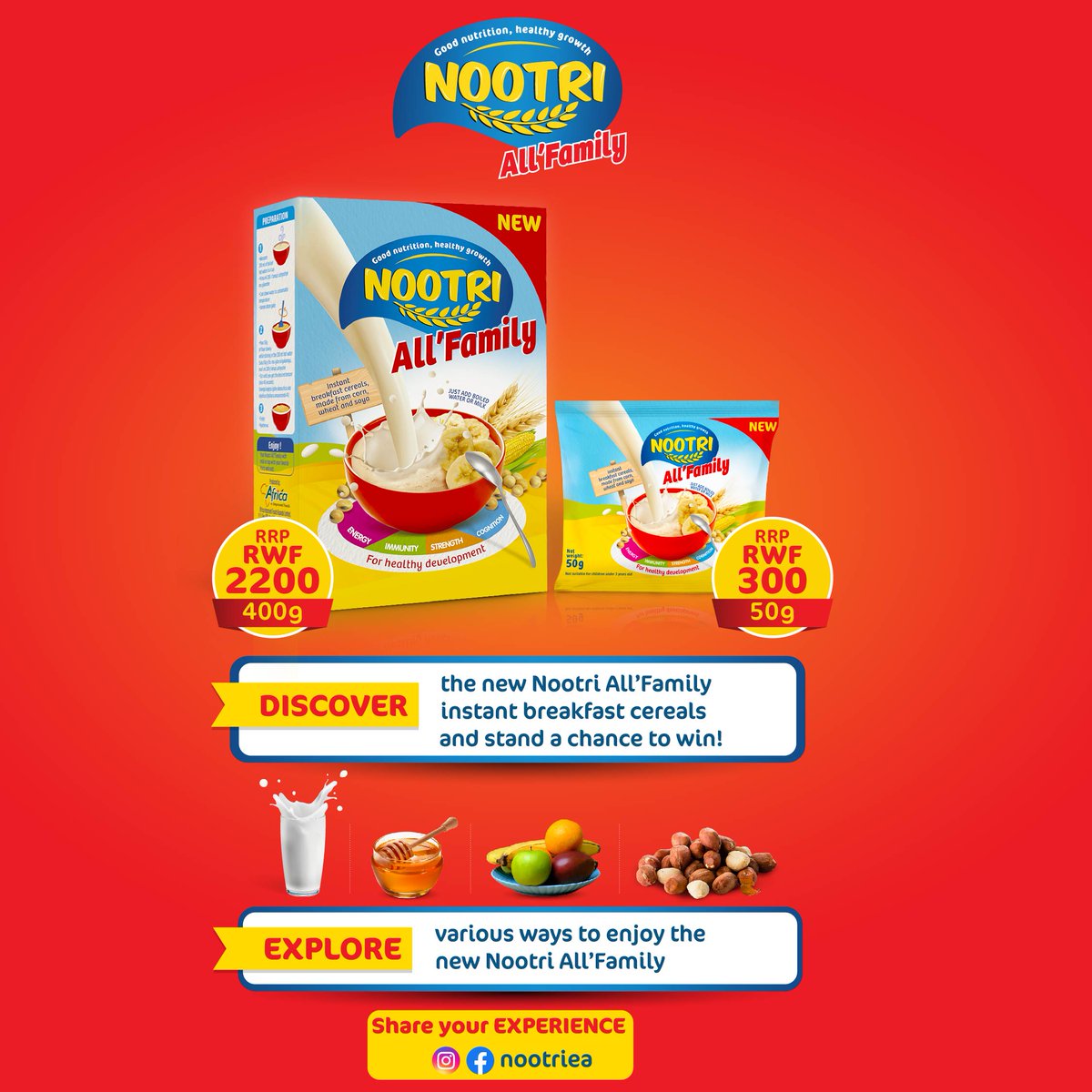 Stand a chance to win exciting prizes by simply buying Nootri All'Family 400g.  

Look out for flier inserts in the box with details on how to take part in a digital competition. 

𝐓𝐬&amp;𝐂𝐬 𝐚𝐩𝐩𝐥𝐲. 𝐕𝐚𝐥𝐢𝐝 𝐰𝐡𝐢𝐥𝐞 𝐬𝐭𝐨𝐜𝐤𝐬 𝐥𝐚𝐬𝐭!  
#goodnutritionhealthygrowth