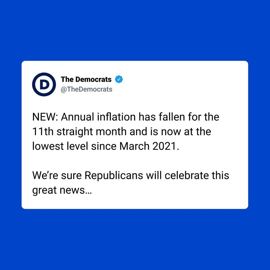 Inflation has now fallen by more than half since last summer. 

President Biden's plan to bring down costs and create jobs is working.

#bidenharris #voteblue #swingleft #jobs #voterizer