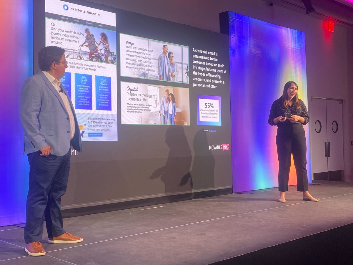 movableink's tweet photo. Check, don’t bounce from #ThinkSummit2023! 💸
We're listening to what personalized, omni-channel journeys are a perfect fit for finserv marketers in Jackie Mattia (Sr. Director of Strategy) and Robbie Freeman’s (Associate Director of Strategy) presentation. https://t.co/5fdtn5mfHU