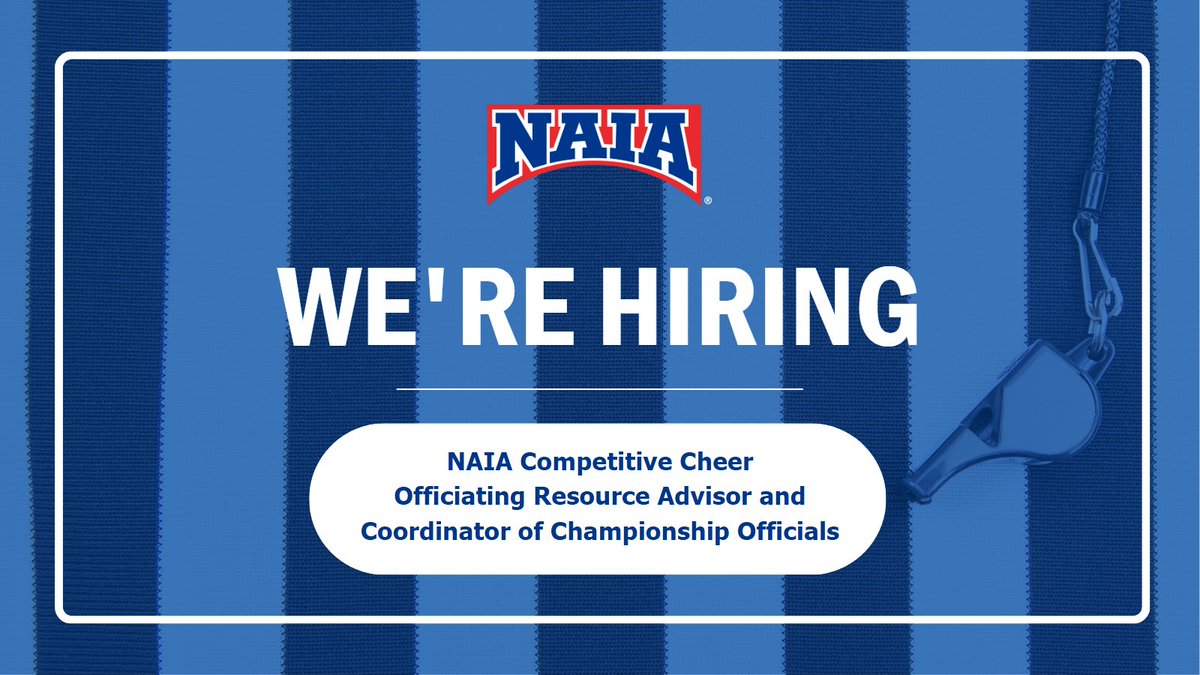 Through the NAIA, the Director of Officiating Initiatives, Justin Gragg, is looking for a Competitive Cheer Officiating Resource Advisor and Coordinator of Championship Officials! 

Click here to apply and learn more! bit.ly/3Ckczij

#ExperienceNAIA