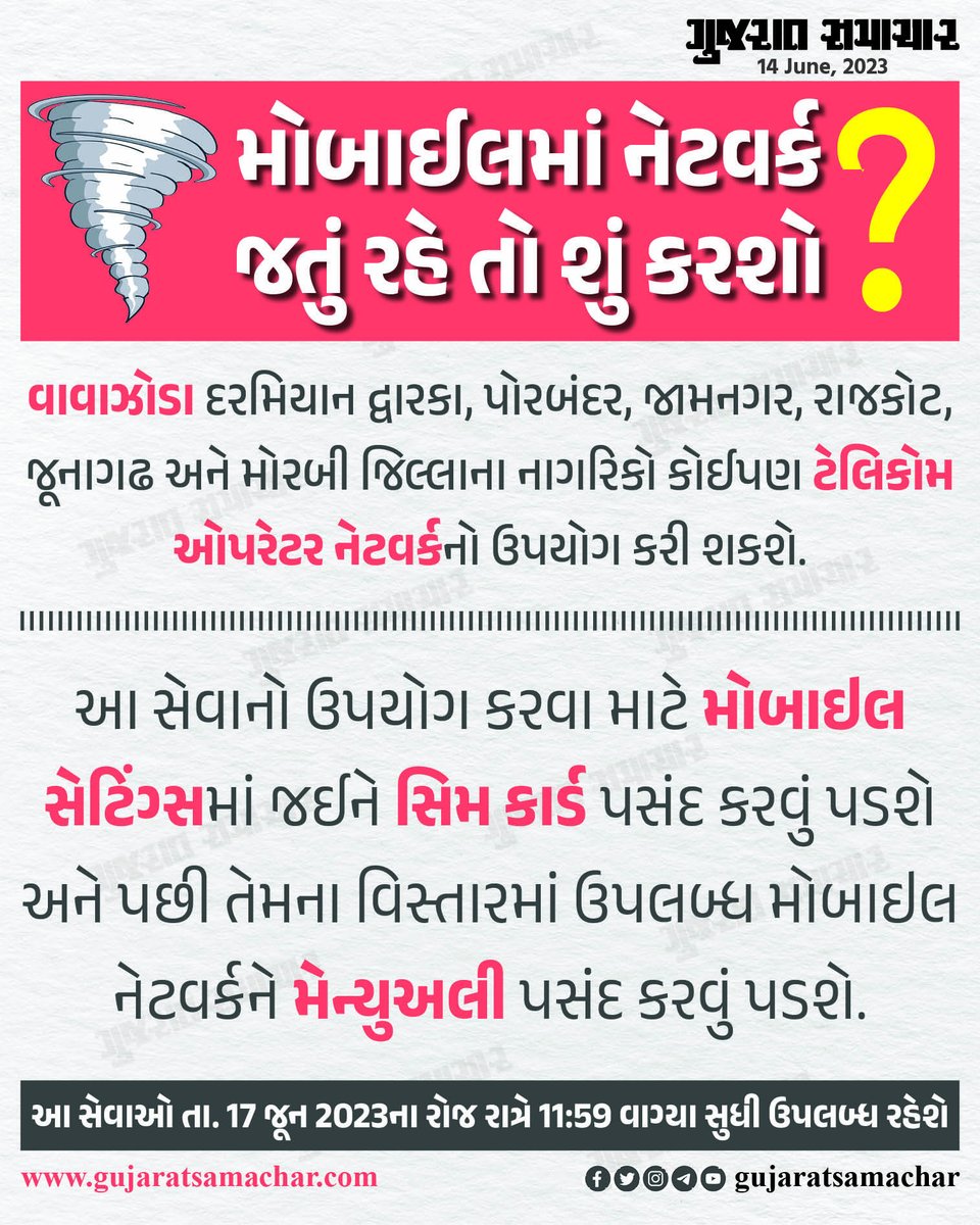 મોબાઈલમાં નેટવર્ક જતું રહે તો શું કરશો ?

#CycloneBiparjoy #GujaratCyclone #MobileNetwork