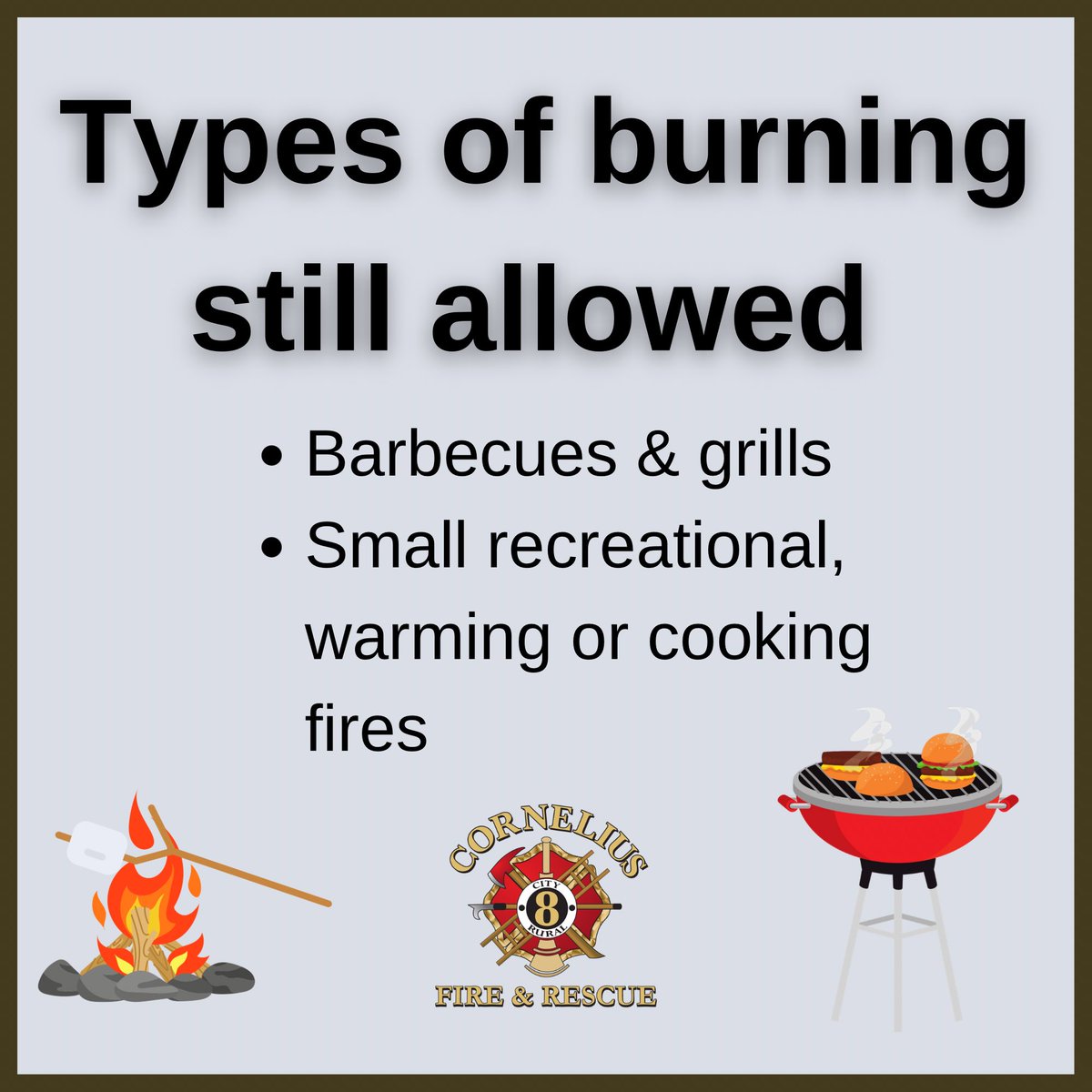 CorneliusFire's tweet image. Effective this morning at 7am, all of Washington County went into a burn ban for the summer due to fire danger. All debris burning is not allowed. Cooking and small warming fires are still allowed.