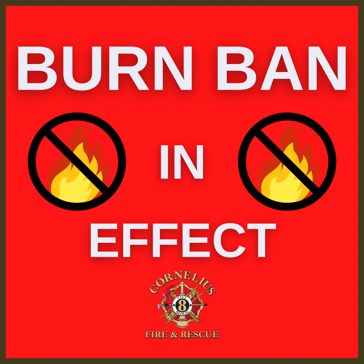 CorneliusFire's tweet image. Effective this morning at 7am, all of Washington County went into a burn ban for the summer due to fire danger. All debris burning is not allowed. Cooking and small warming fires are still allowed.