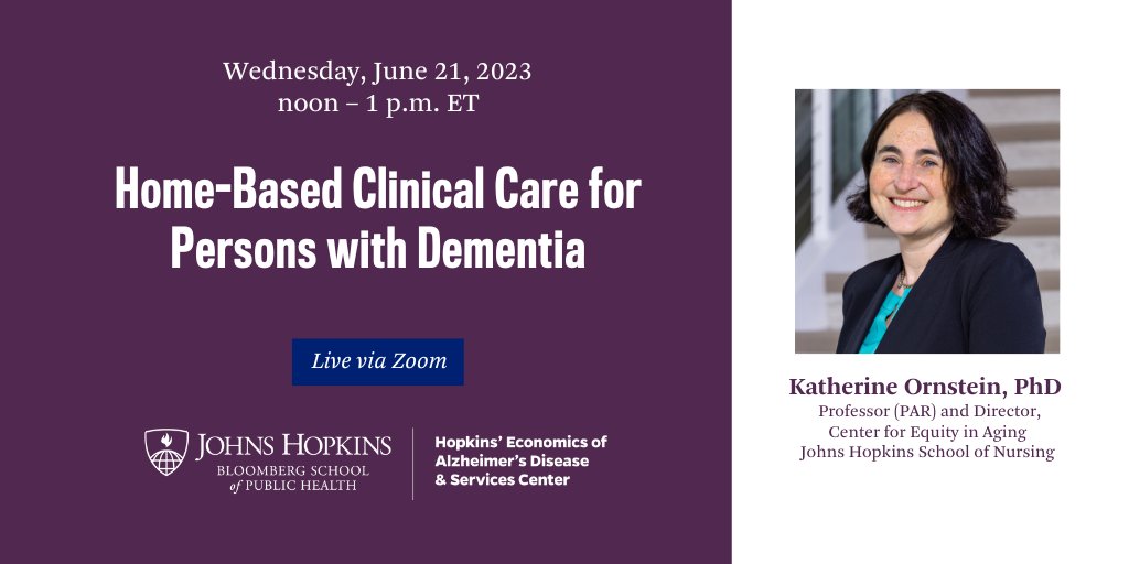 Join the #HEADSSeminar on June 21 at noon ET to hear Katherine Ornstein, PhD, <a href="/JHUNursing/">Hopkins Nursing</a> professor and <a href="/agingcenter/">Aging Center at JHU</a> director, discuss “Home-Based Clinical Care for Persons with Dementia”. DM us for Zoom registration information!