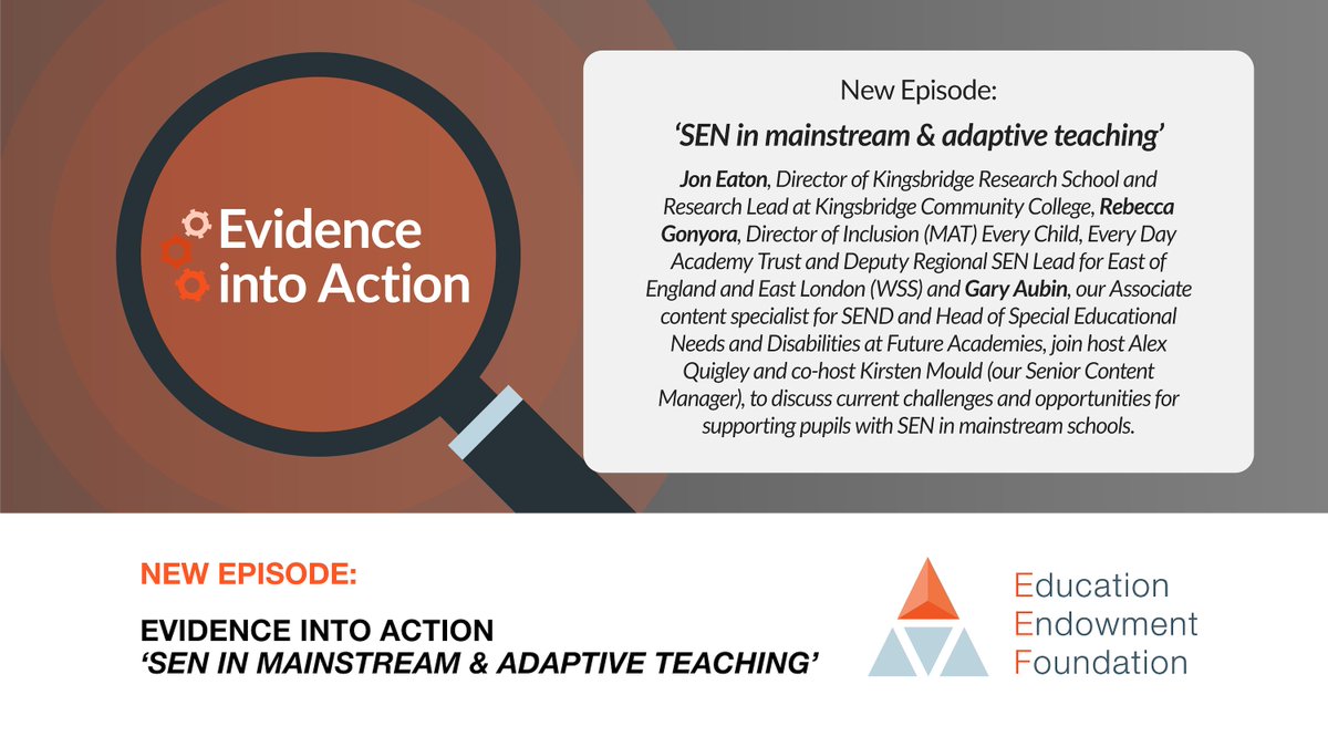 🎙️ “It’s about having the skill to really embed reasonable adjustments, so that every child can succeed and feel their own success and a sense of belonging”, says <a href="/SENDMattersUK/">Gary Aubin</a> in our podcast on supporting pupils with SEN in mainstream schools.
 
Listen: eef.li/gXjLJz