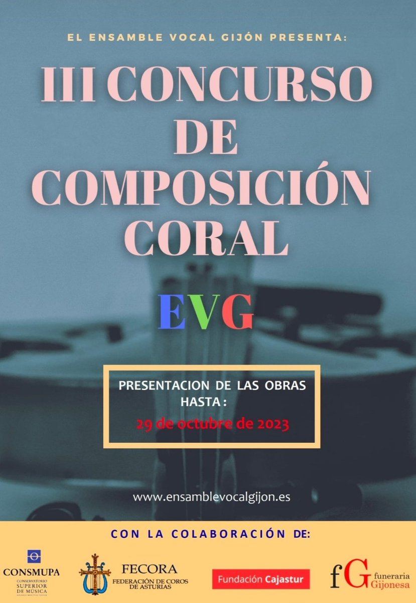 Los ganadores de la 2° edición del concurso de composición EVG han sido, Jorge Diego Valera y Nicolás Fdez Sánchez.
¿Quieres participar en la 3° edición, optar a un premio y que se estrene tu obra?
Bases en nuestra página ensamblevocalgijon.es
<a href="/jorgediegomusic/">Jorge Diego Valera</a>
@NicolasFs20