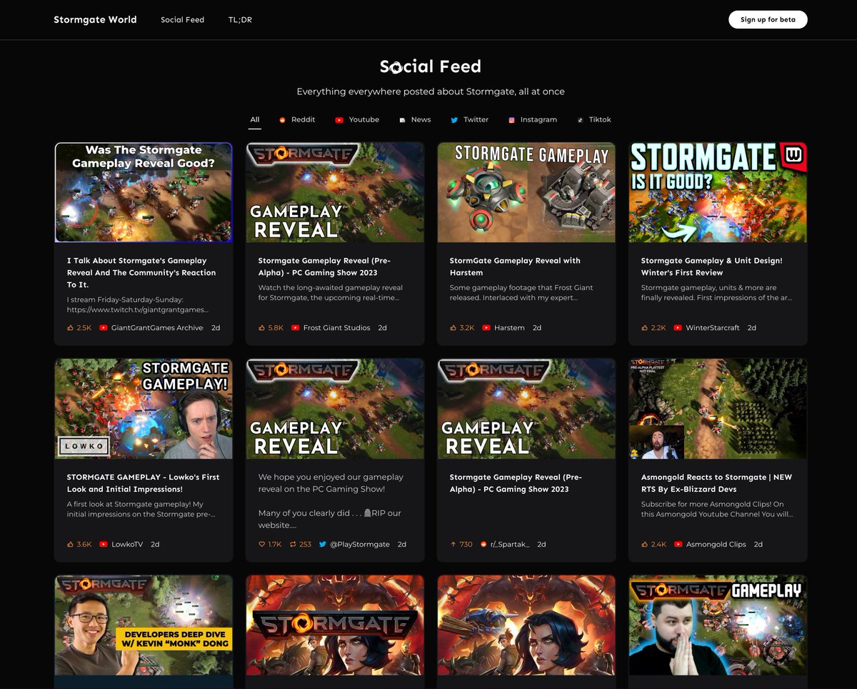 We're excited to launch our first feature: The Social Feed

It aggregates all content posted about Stormgate from different channels and websites, so you don't miss a thing on <a href="/PlayStormgate/">Stormgate</a> !

stormgateworld.com/social