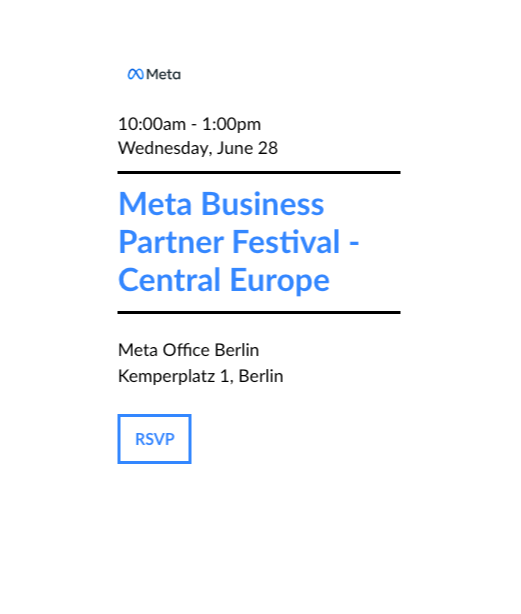 📢 Join us at the Meta Partner Festival - Central Europe, where we'll unlock the secrets of mastering the creative value chain! 🚀 Gain insights from 8 partner pitch presentations, explore compelling success cases, and connect with industry experts.  bit.ly/43FWxeK