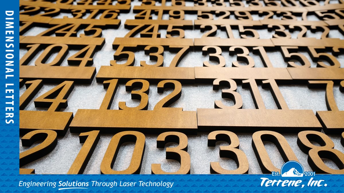 TerreneLaser's tweet image. Last month we had the opportunity to cut #DimensionalLetters for #WaypointSignCompany. These numbers are part of a unit ID system being produced in collaboration with #LeagueOfExcellence, the designers for this project.
These parts were made by #LaserCutting 1/2" appleply.