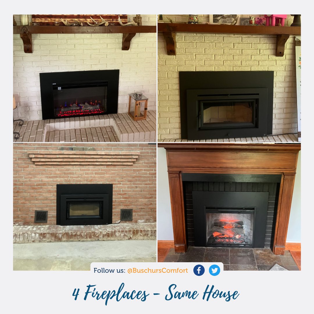 BuschursComfort's tweet image. We're thrilled to showcase this recent fireplace installation! Look at the four inserts, (2) Wood burning fireplace, and  (2) electric fireplaces, which we installed for a valued customer in East Liberty, Ohio. 👏📍#FireplaceInstallation #HomeImprovement