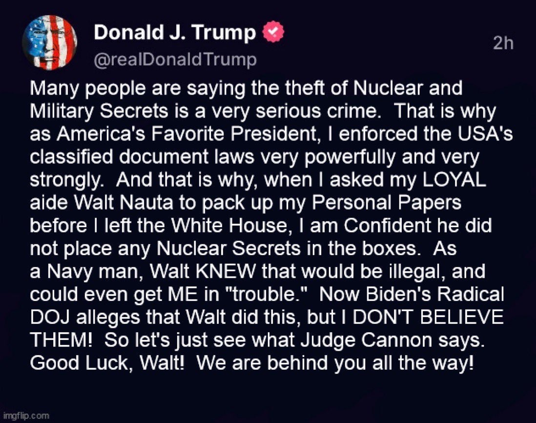 Uh-oh..

Will Nauta, meet the 🚌 you’re now getting thrown under 

No loyalty from Trump

Not loyal to his wives 

Not loyal to his country 

Not loyal to YOU