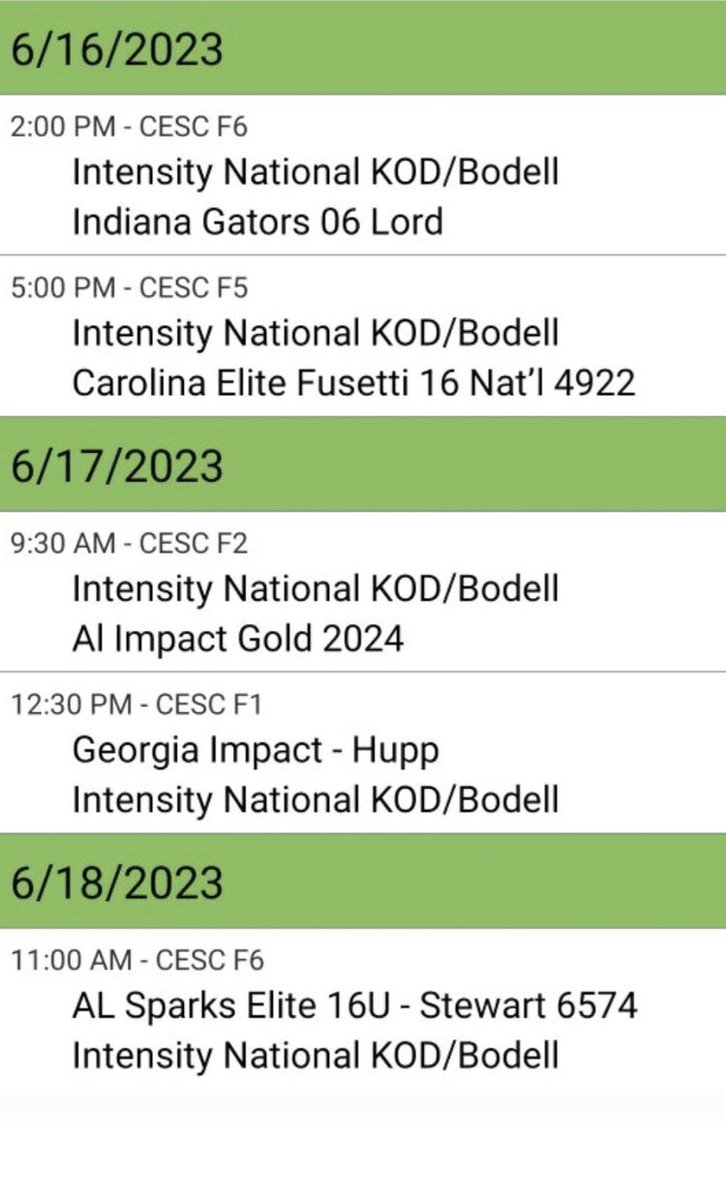 Birmingham schedule at Calera Eagle Sports Complex! <a href="/cf_intensitykod/">Intensity KOD/Bodell</a> <a href="/CofCSoftball/">Charleston Softball</a> <a href="/CoachLynch20/">Tracey Lynch</a> <a href="/CoachBurns17/">Matt Burns</a> <a href="/JakeCombs_/">Jake Combs</a> <a href="/CoastalSoftball/">Coastal Carolina SB</a> <a href="/amanda_daneker/">Amanda Daneker McMahon</a> <a href="/coach_kgreen/">Kelley Green</a> <a href="/CatamountSB/">Western Carolina Softball</a> <a href="/Clift_coach/">Jim Clift</a> <a href="/Mads_Arm2Strong/">Maddie Armstrong</a> <a href="/LindenwoodSB/">Lindenwood Softball</a> <a href="/CoachErinBrown/">Erin Brown</a> @ali_brems <a href="/AUMWarhawksSB/">🥎AUM Softball</a>