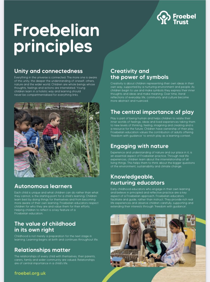 Honestly whenever I come back to these principles, I am astounded by how much Froebel speaks to #curriculumforwales #fourpurposes #authenticlearning,  #CfNMNS if you haven’t yet done so, can I suggest you hop over to ⁦@FroebelTrust⁩ for more inspiration. ⬇️💚⬇️💚⬇️