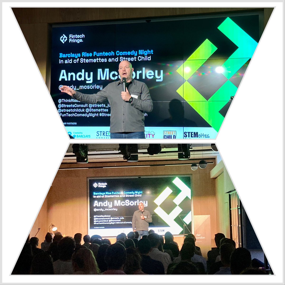 StreetsConsult's tweet photo. First up at the #FunTechComedyNight we have the wonderful @andy_mcsorley teaching us all to talk ‘northern’!
In collaboration with @ThinkRiseLDN @divercitypod in aid of @streetchilduk @Stemettes
#StreetsComedy at @fintechfringe @LDNTechWeek #LTW23 #fintech https://t.co/OClAH3yVlB