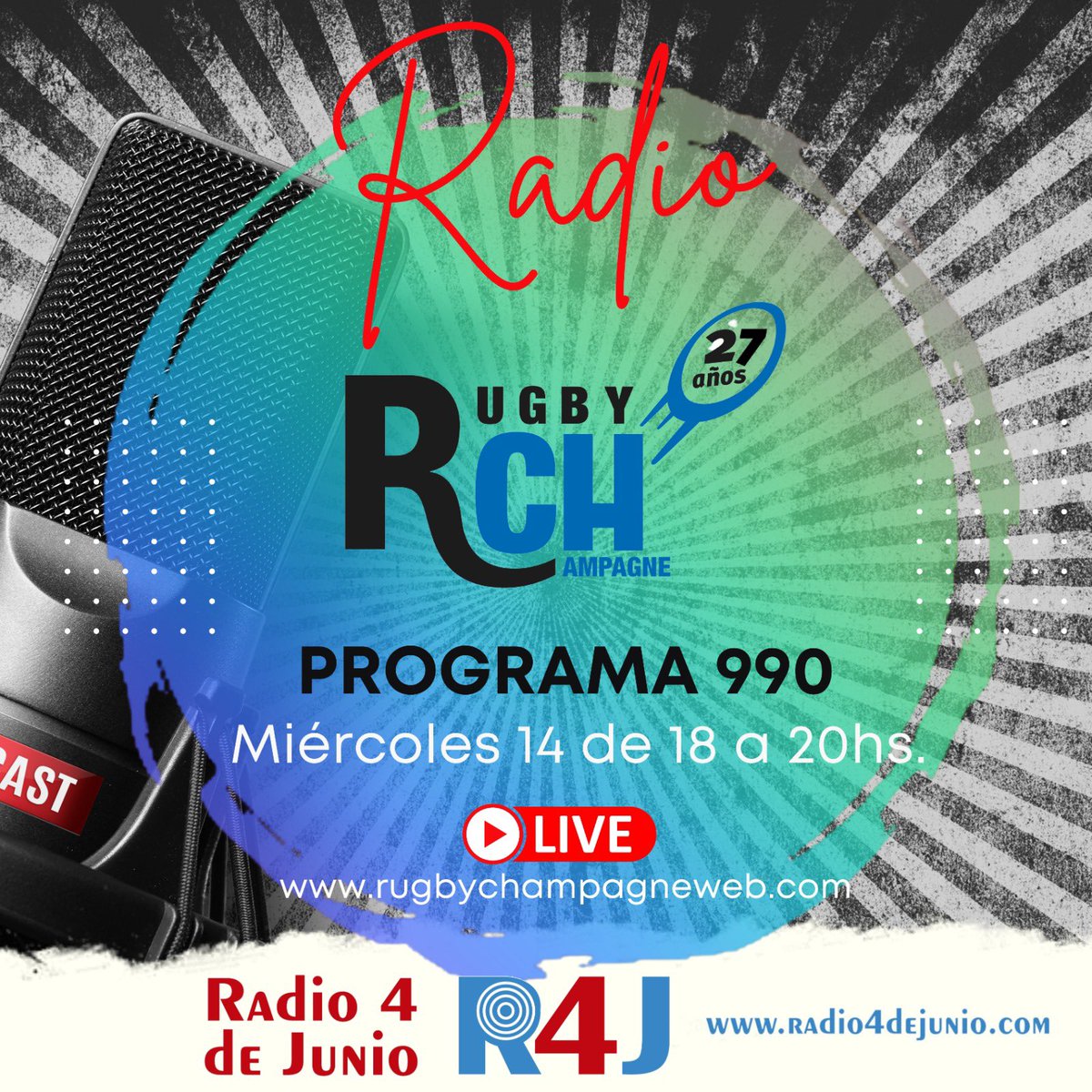 rugbych's tweet photo. #RChRadio 📻 MIÉRCOLES DE PURO RUGBY
Esta tarde, desde las 18 hasta las 20 Hs. no te pierdas un nuevo programa de RCH Radio, con cuatro invitados de suma importancia en el rugby nacional e internacional.
👂🏽📲 Escuchalo acá ➡️ https://t.co/F3PQTHqB28 https://t.co/qmE9eNFkTg