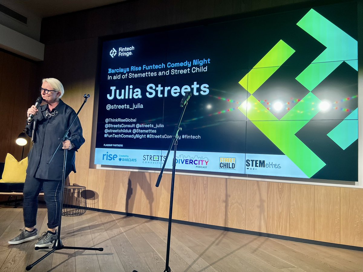 Excited to be back at #FunTechComedyNight hosted by our CEO Julia Streets as part of #fintechfringe many thanks to @ThinkRiseGlobal for the fab venue &amp; hospitality 😊