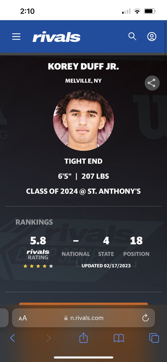 Ranked as a 4⭐️ recruit… thank you! @RivalsFriedman @adamgorney @JohnGarcia_Jr @RivalsRichie @raw7v7