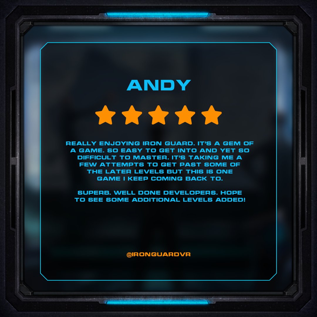 xlabdigitalXD's tweet photo. Thank you Andy for taking the time to leave us this kind review! We hope you managed to beat the later levels & that you continue to enjoy the game with 'Endless Mode' โพ๐ฎ
Keep telling us your thoughts of #IRONGUARD, we love reading these!โจ
#VR #virtualreality #vrtowerdefense https://t.co/mzu5Yzdsf4