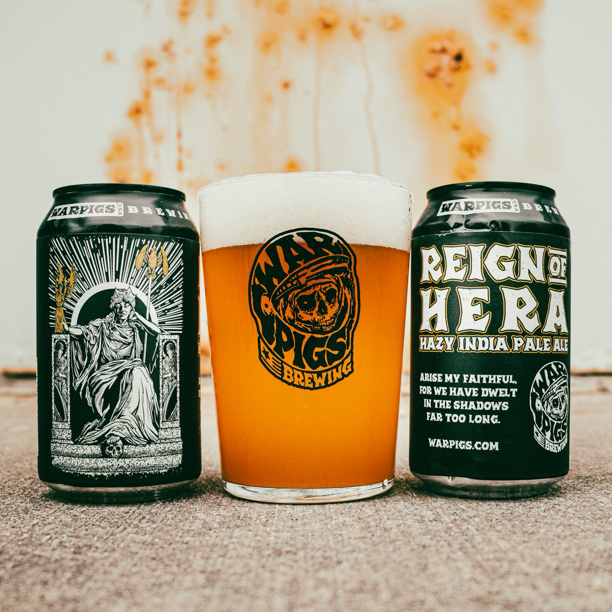 WarPigsBrewing's tweet photo. Venture out of the darkness and celebrate the reign.

Reign of Hera Hazy IPA is available now in all WarPigs USA markets. Find it near you at https://t.co/cLalakS3bj https://t.co/hOAXC9tG3z