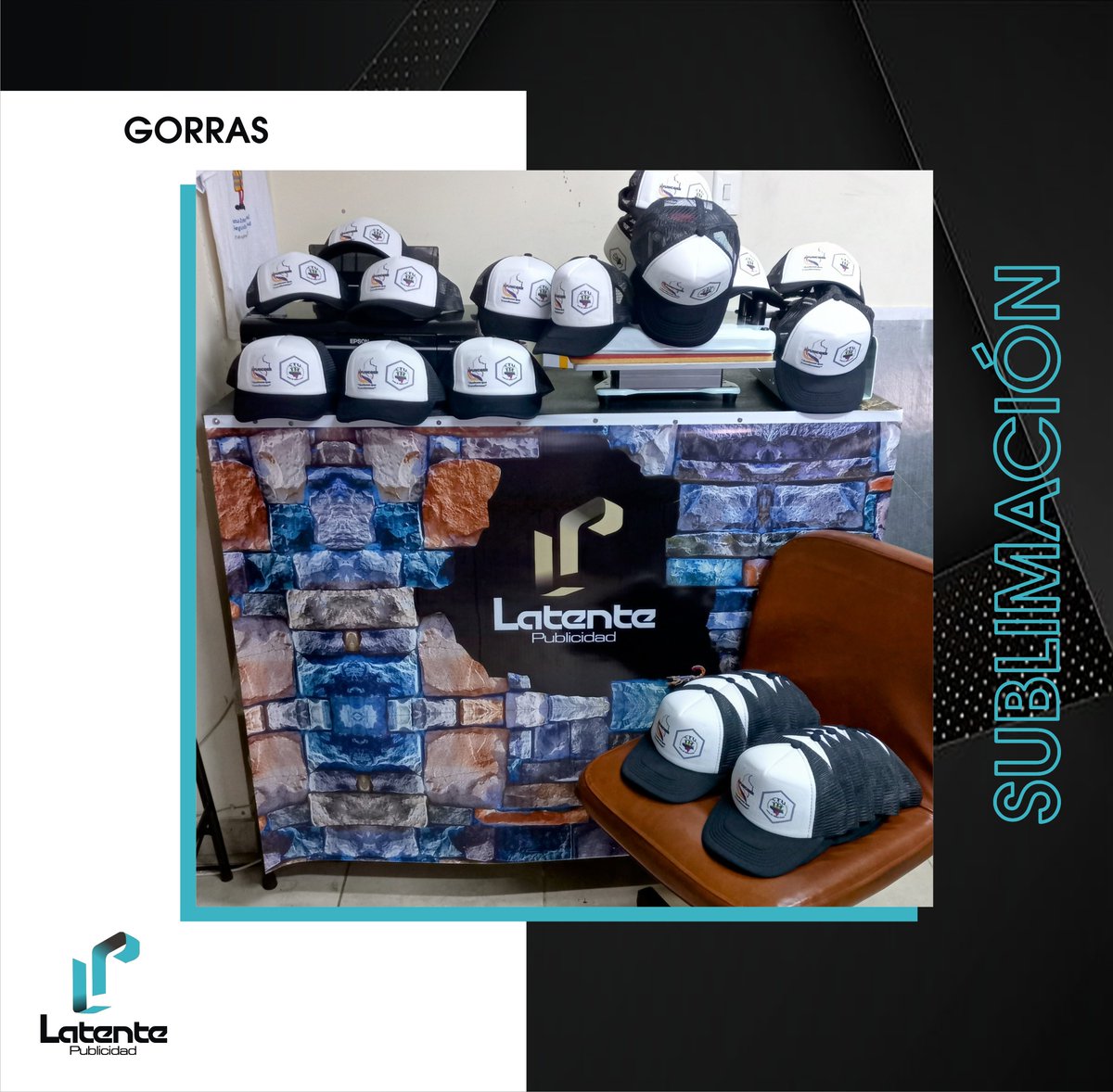 LatenteP's tweet image. GORRAS PERSONALIZADAS (SUBLIMACIÓN). #estampados #sublimación #gorras #latente #latentepublicidad #afuncger