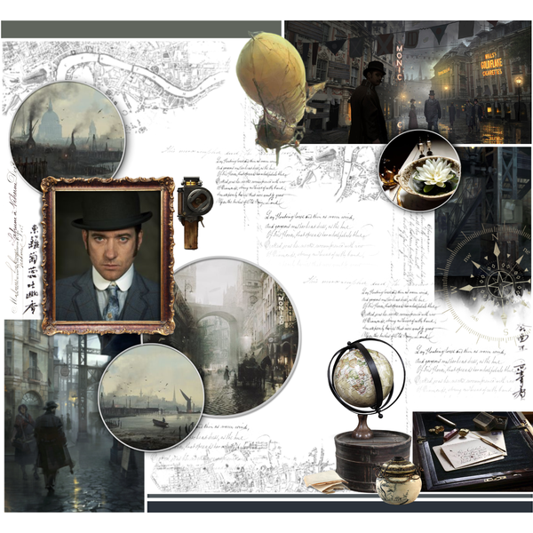 EsserHelena's tweet photo. Happy #internationalSteampunkDay! Here's a lil moodboard I made for my #steampunk #dandypunk novel, which is inspired by my #PhD research. 🧐🎩 https://t.co/nfZph9jEb2