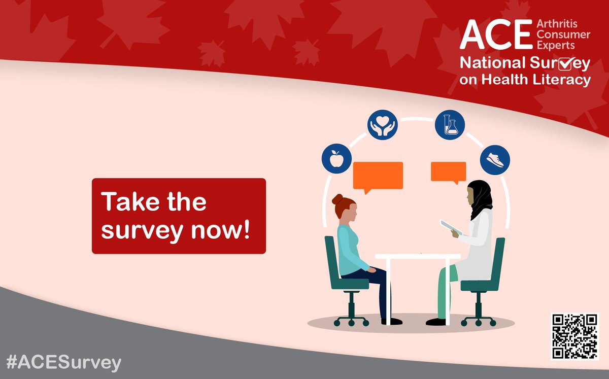 Reminder: Take the #ACESurvey on Arthritis &amp; Health Literacy by June 23, 2023
➡️bit.ly/ACESurveyHealt…

Help ACE identify &amp; address daily challenges patients face trying to understand &amp; use health information.

<a href="/susie_sykes_/">Susie Sykes</a> <a href="/JaneWillsj/">Jane Wills</a> <a href="/mm_bakker/">Mark Bakker</a> <a href="/sarahdyball1/">Sarah Dyball</a> @IngridNHSLeeds