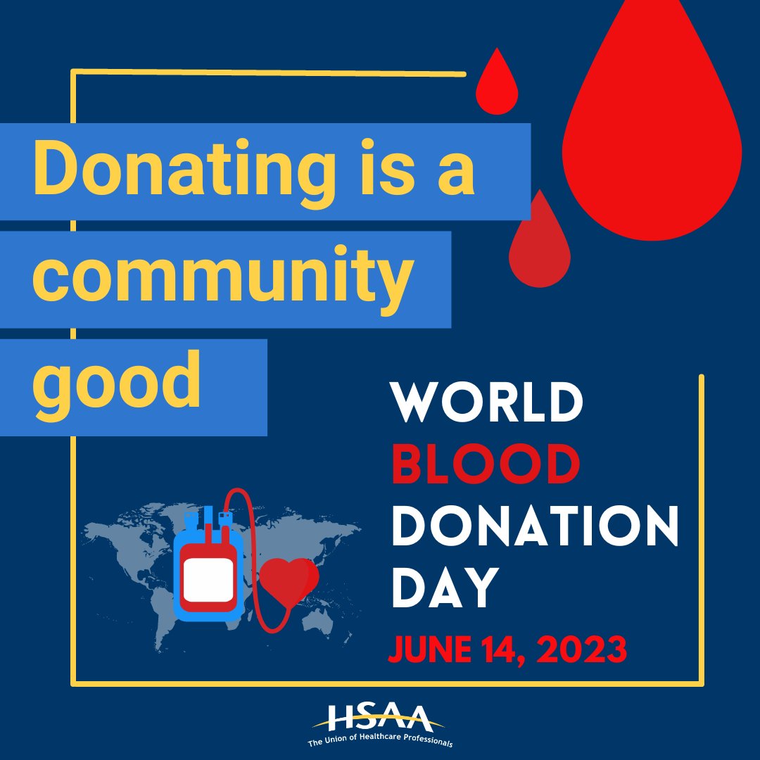 It's World Blood Donor Day.
 
#HSAA is calling for an immediate reversal of for-profit collection of blood and blood products. 

Donating is a community good. 

We need to expand the public, voluntary system for collection. 
#WorldBloodDonorDay #abhealth