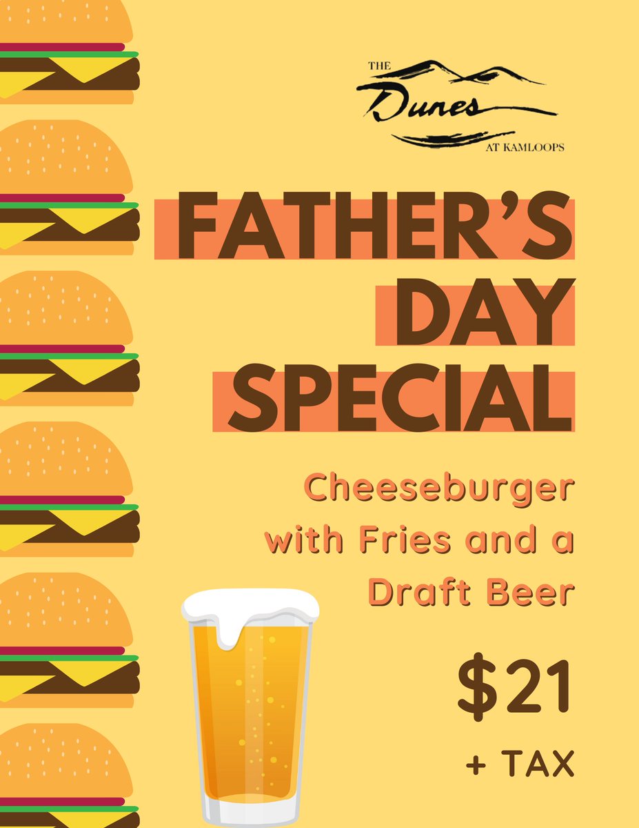 Celebrate Father's Day with us! Our Father's Day Special includes a cheeseburger, fries, and a draft beer! Book online now: bit.ly/3Cp33KX