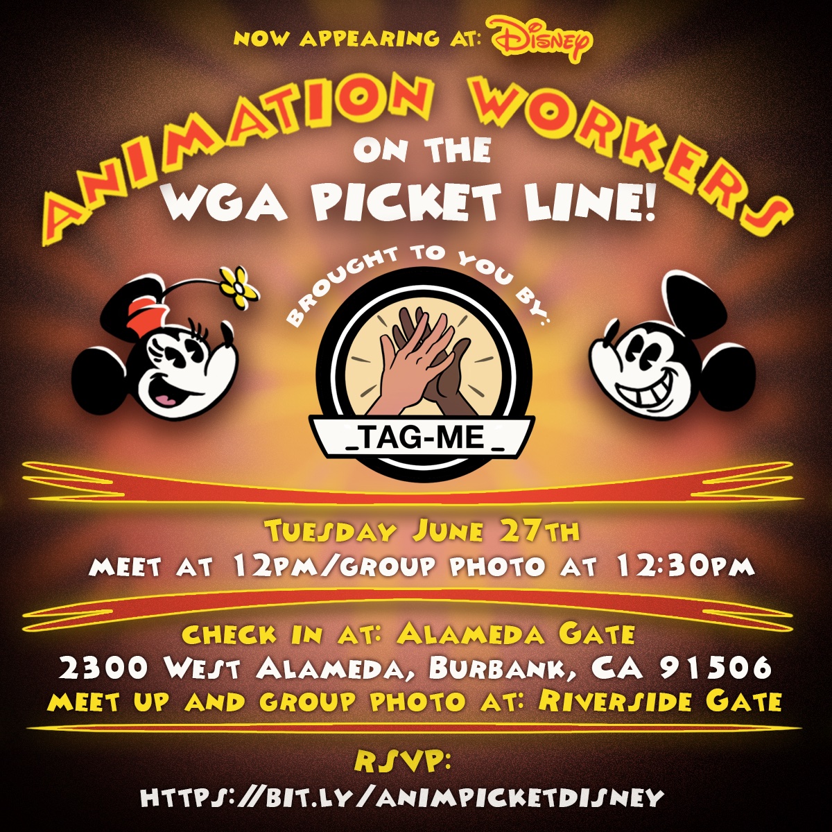 Are you an animation person who wants to show support for the WGA? Animation workers, fans, friends and family. Let's meet up on TUESDAY, 6/27 at 12pm at Disney, Riverside Gate. Don't forget to check in at the Alameda Gate! Please retweet and share widely! #PayTheWriters