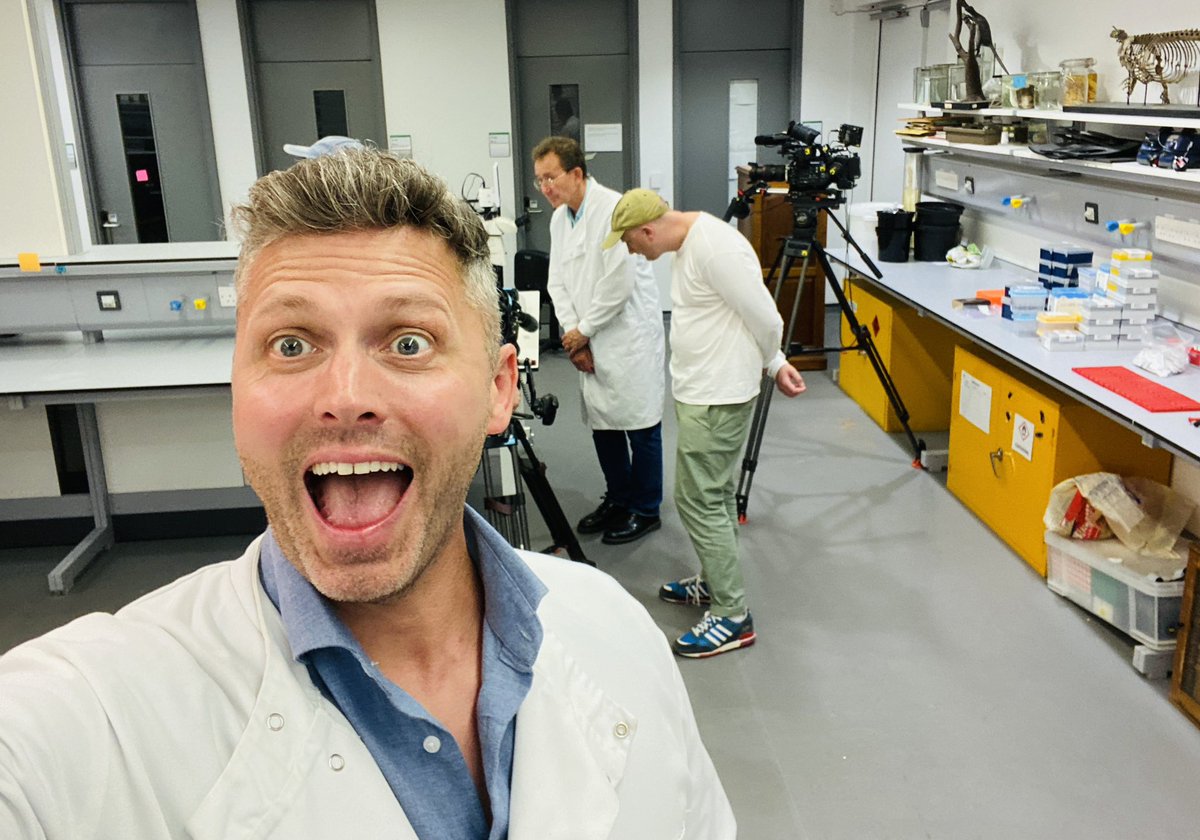 Fun day filming with these guys in Bristol for The One Show. Interesting specimens in the background, and i’m not talking about the humans! Thanks Prof Wall and @universityofbristol for hosting! Really important topic. More soon.