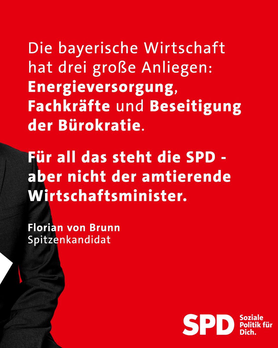 #Aiwanger schadet mit rüpelhaften, primitiven und spaltenden Auftritten Bayerns Wirtschaft! ❌

Spitzenkandidat <a href="/FlorianvonBrunn/">Florian von Brunn</a> hat heute im <a href="/Landtag_Bayern/">Bayerischer Landtag</a> klargemacht:

Wir brauchen jemanden, der weiß, was er tut. 💪

#SozialePolitikFürDich #MachenStattSödern