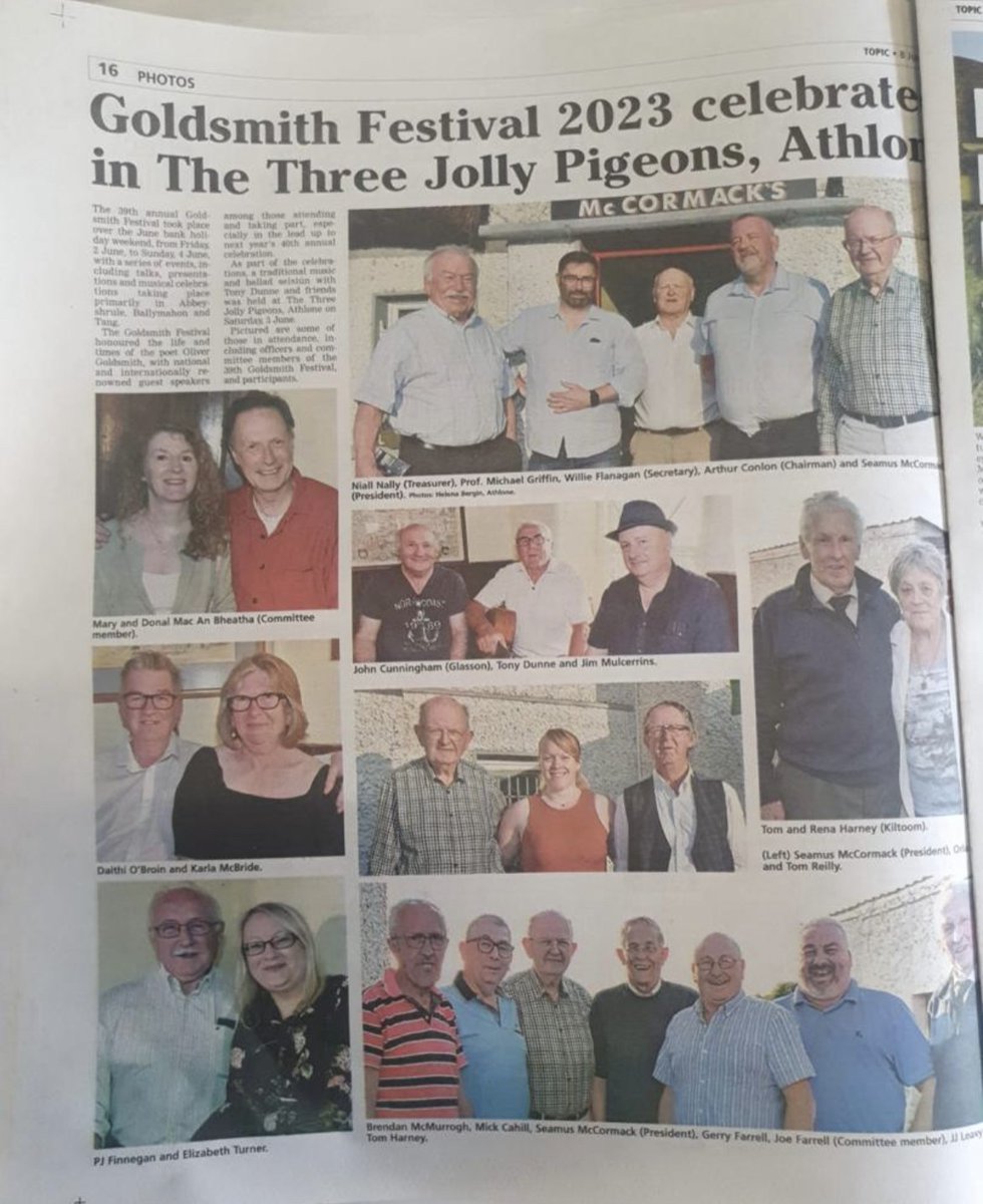 ClaireMc_C's tweet photo. A final many thanks to all our brilliant local press - @westmeathindo, @Longford_Leader, @WHExaminer & Athlone @westmeathtopic - for each bright & lively spread on @Goldsmithfest 2023 in this week's newspapers. Next stop the 40th festival... #LocalNews #ReadLocal #SubscribeLocal https://t.co/x4GXNRnpZJ