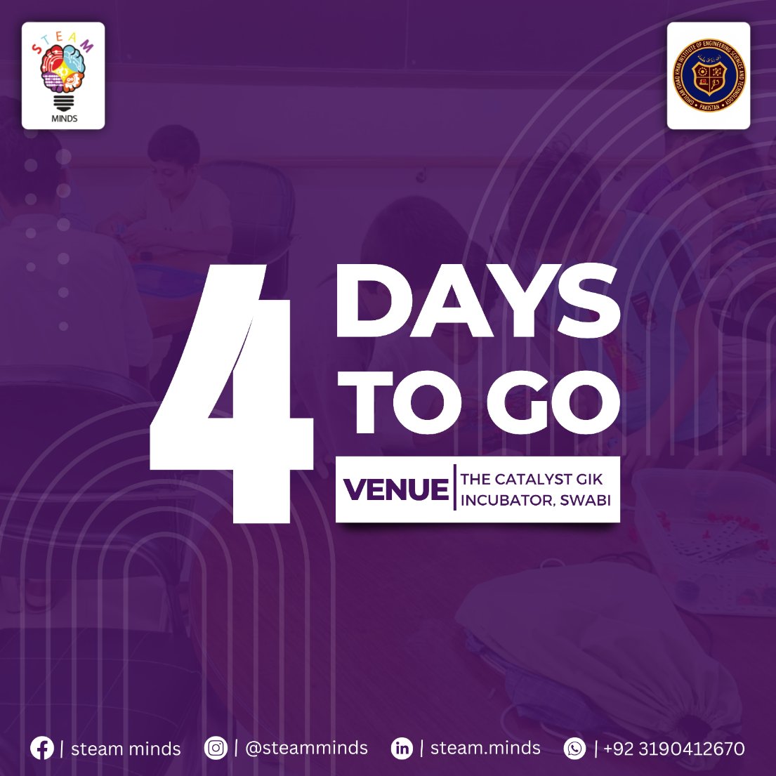 STEAM_Minds's tweet photo. Countdown begins!
Only 4 days left to enroll your child in the exciting #SteammindsSummerCamps at #GIKI.
Don't miss out on this incredible opportunity for your little genius! 🚀🌞
https://t.co/R3AwhEBPJC
#FutureInnovators #EnrollNow #Roboticsworld https://t.co/sQMvNUeQuw