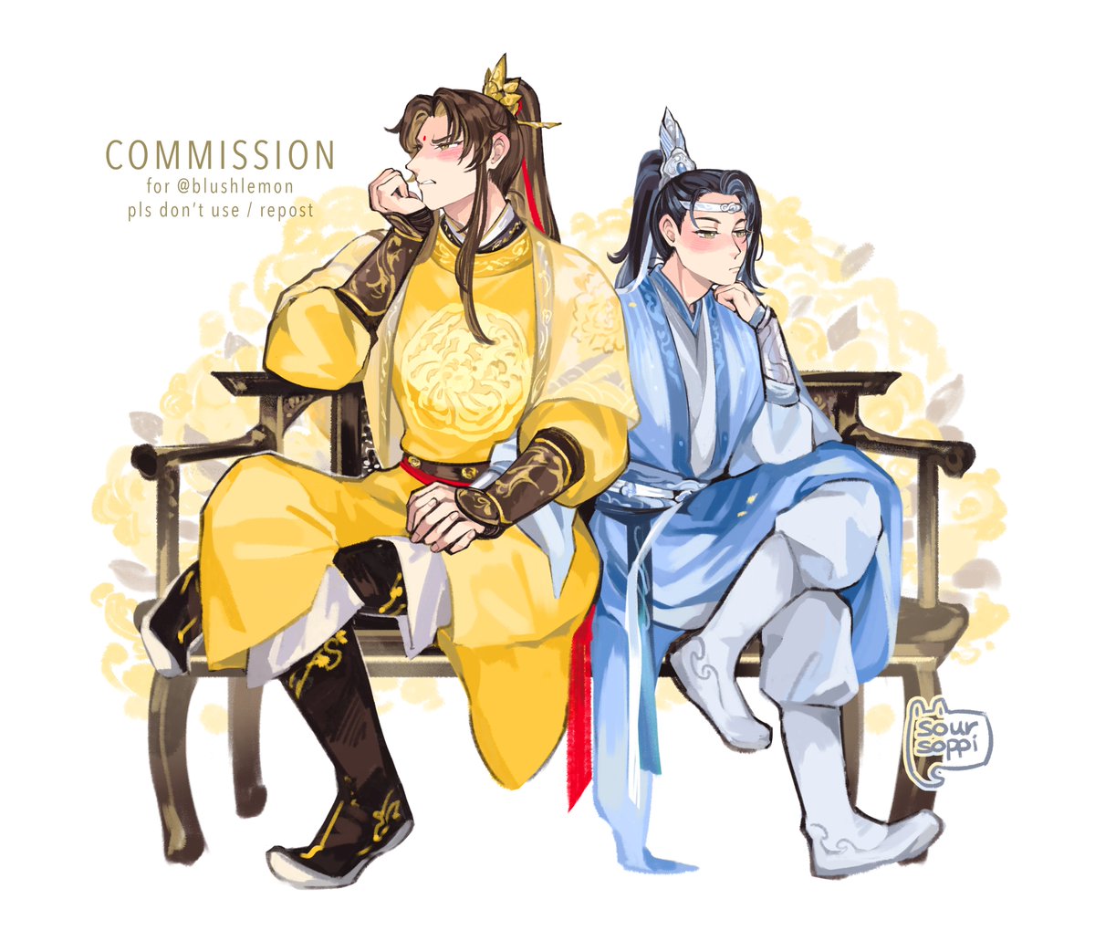multiple boys 2boys chinese clothes sitting long sleeves robe boots  illustration images