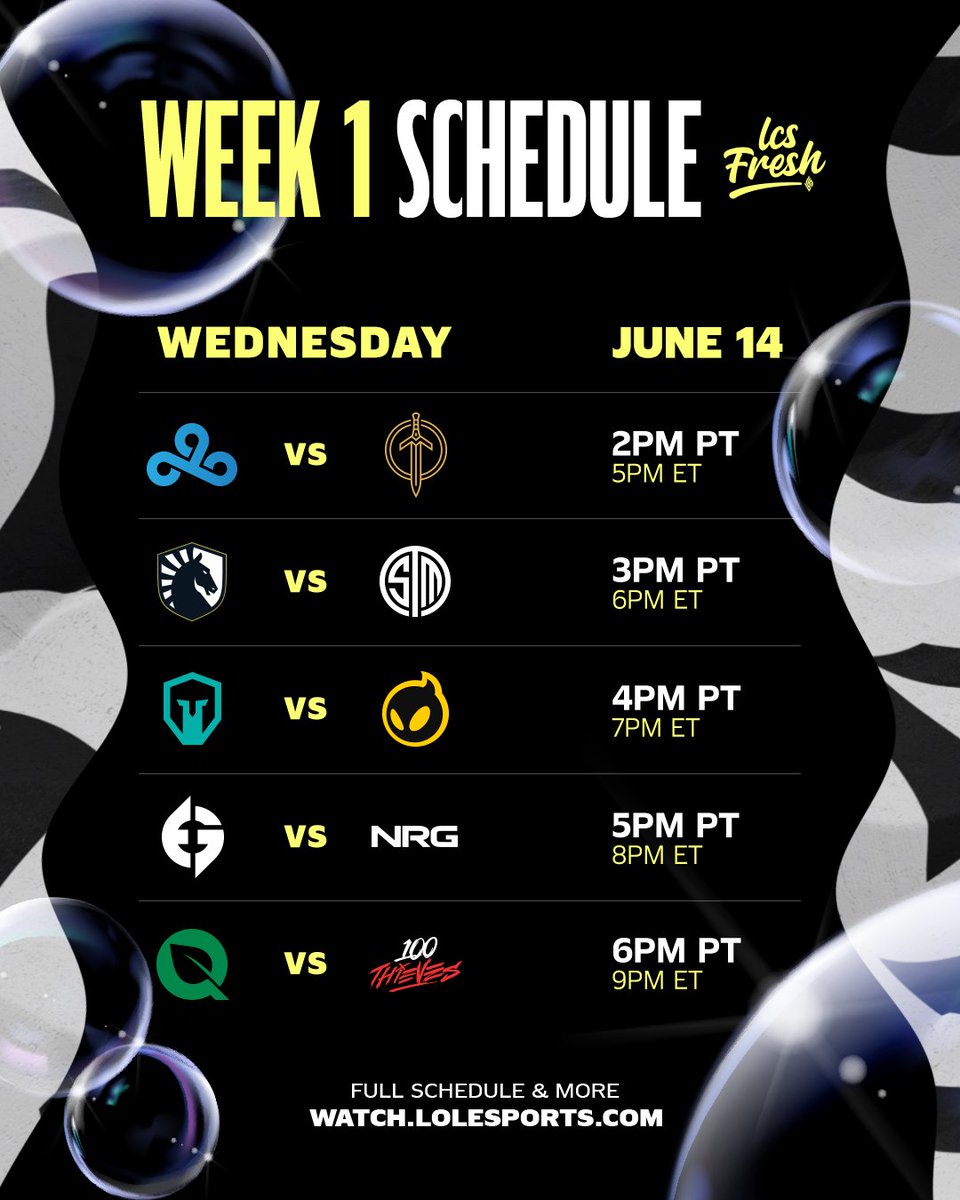 The 2023 #LCS Summer Split starts at 2PM PT / 5 PM ET! 

📺 watch.lolesports.com/live/lcs