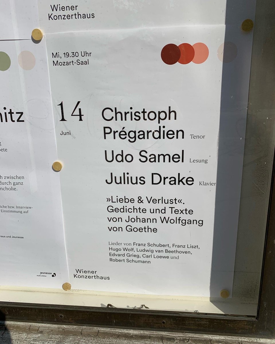 juliusdrake's tweet photo. Always so happy to be back in Vienna at the heavenly #Mozartsaal in the @konzerthauswien for #Liebe&Verlust with #ChristophPrégardien and #UdoSamel #Goethe #Schubert #Schumann #Liszt #Grieg #Loewe #Beethoven #Wolf https://t.co/iAkJeS2TM9