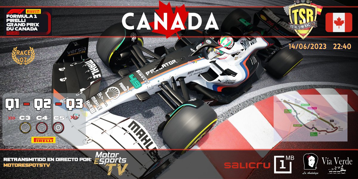TSRSimRacing's tweet image. 7ª Cita del campeonato, una intensa clasificación para preparar la ultima parrilla antes de las vacaciones; volvemos al formato original, el que parpadee se lo pierde, aquí gana el que mas se pega al muro de los campeones, Bienvenidos a Canada.
Siguelo en twitch.tv/motoresportstv