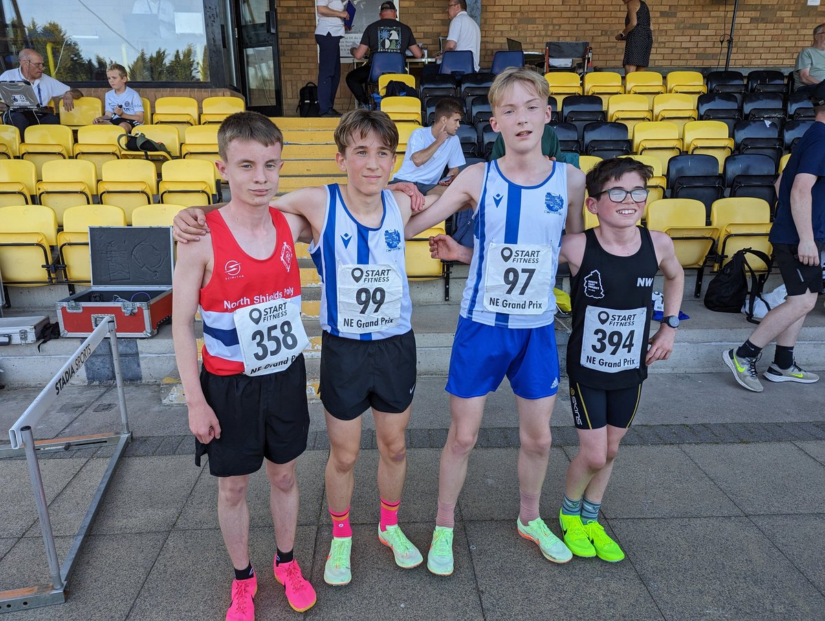Darlington Harriers (@dharriers) on Twitter photo Sub 5 minute crew!
New club mile record for Rowan in 4:47.98 taking nearly 10 seconds off the previous record for U15!
Sub 5 minutes for Matthew too in 4:58.91 and also their buddies Noah and James from <a href="/NS_Poly/">North Shields Poly</a> and <a href="/NEprojectrun/">North East Project</a> Sub 5 minute crew!
New club mile record for Rowan in 4:47.98 taking nearly 10 seconds off the previous record for U15!
Sub 5 minutes for Matthew too in 4:58.91 and also their buddies Noah and James from <a href="/NS_Poly/">North Shields Poly</a> and <a href="/NEprojectrun/">North East Project</a>