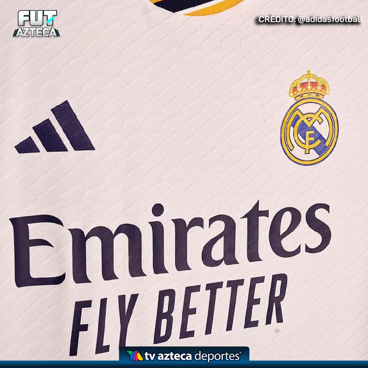 AztecaDeportes's tweet photo. ¡HALA MADRID! 🙌
El Real Madrid dio a conocer su nueva indumentaria para la próxima temporada, cuenta con elegantes detalles dorados y el lema característico del club. 🤩👕
#AztecaDeportes #RealMadrid #HalaMadid #Madrid https://t.co/fDf7DGSl6m