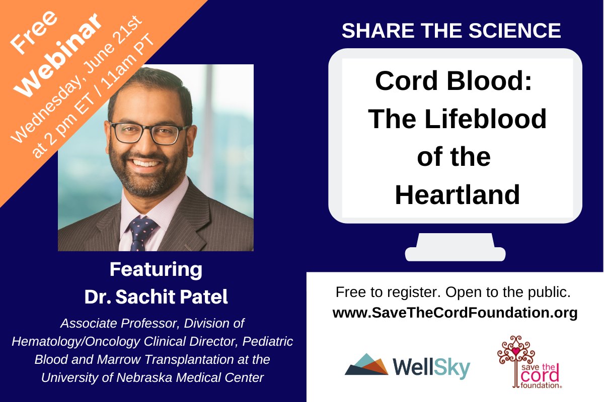 New! #ShareTheScience: How can more #medical teams become comfortable with using #cordblood? Who will be the next generation of cord blood #transplant specialists?  Dr. Sachit Patel will answer these questions+++ FREE Webinar: June 21st at 2pm ET  buff.ly/3Peoeqz #MedEd