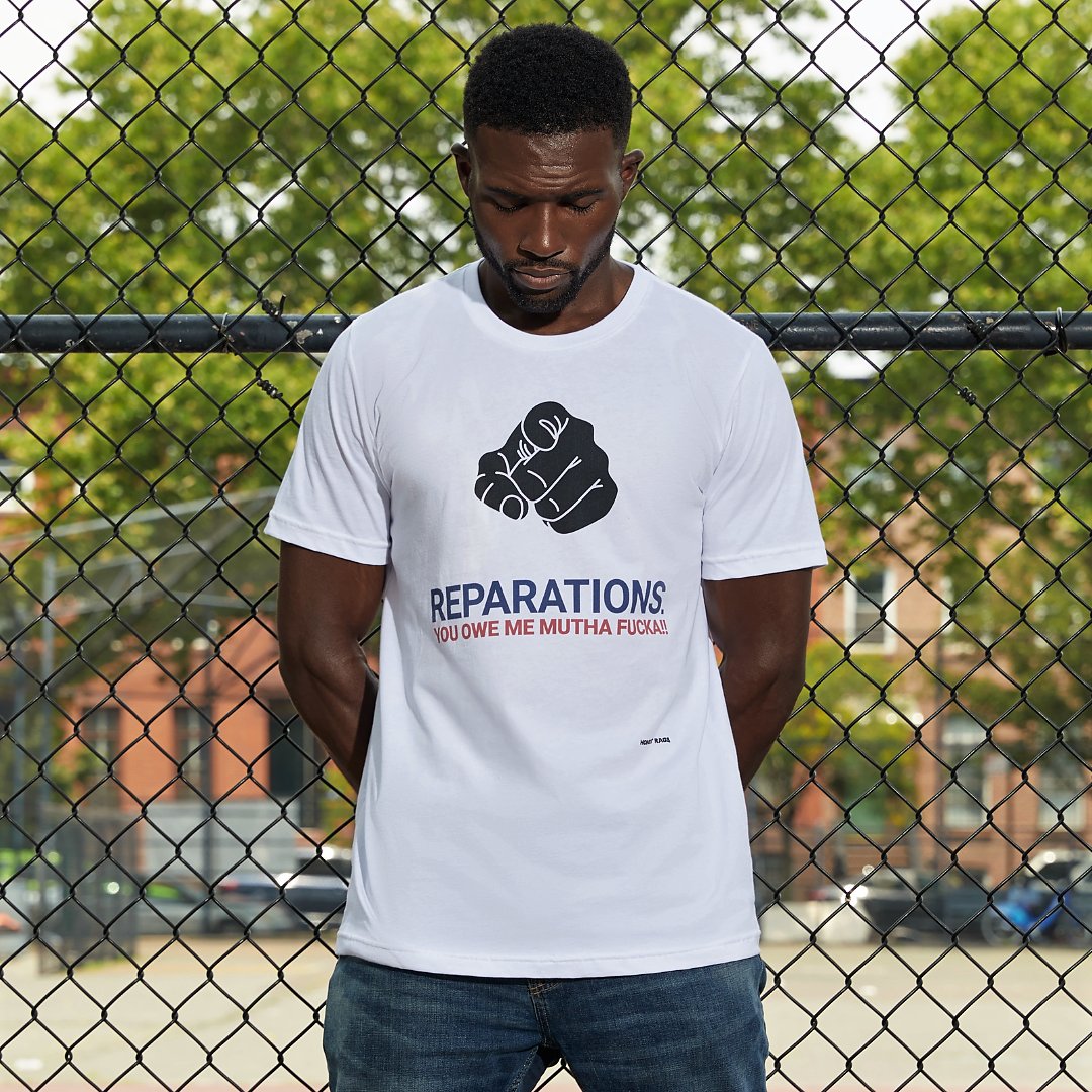 HonestRags's tweet photo. Repair the past? Pay us back! 😂

👕: https://t.co/T6dDZqDwCA 
#BlackOwned #POC https://t.co/VhwAmfelRd